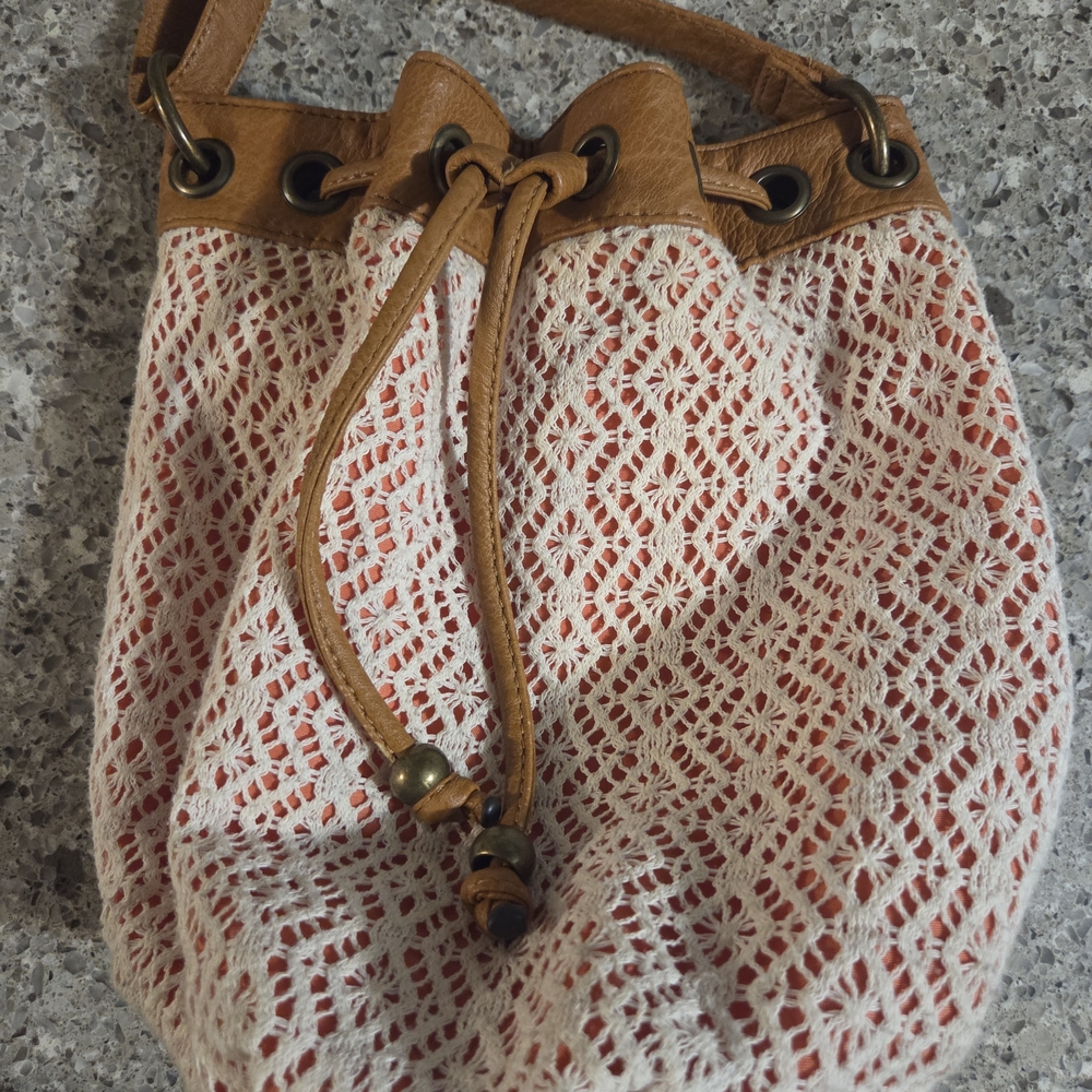 Arizona Jean Company Tan and Cream Lace Shoulder Bag